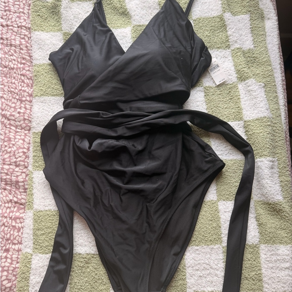 Aerie Black One-Piece Wrap Swimsuit NWT